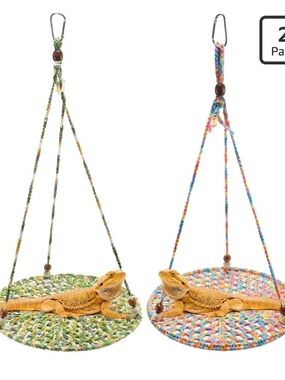Set Of 2 Colorful Hanging Pet Hammocks - Multicolor Rope Perch